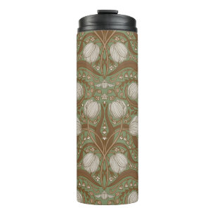 Retro Nouveau Tulips in orange and teal Thermal Tumbler