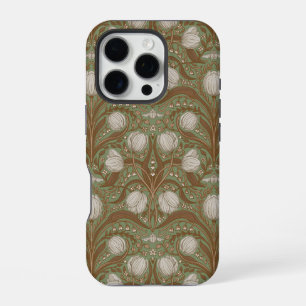 Retro Nouveau Tulips in sage and brown iPhone 16 Pro Case