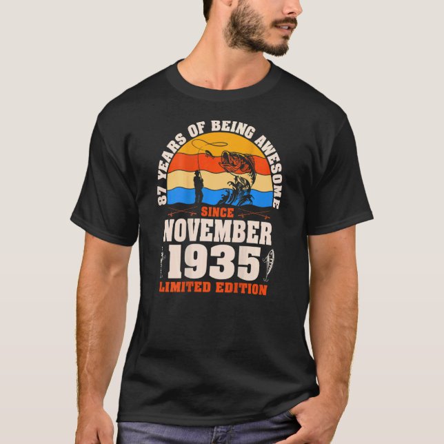 Retro November 1935 87 Year Old Fishing  87th Birt T-Shirt (Front)