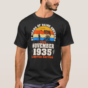 Retro November 1935 87 Year Old Fishing 87th Birt T-Shirt