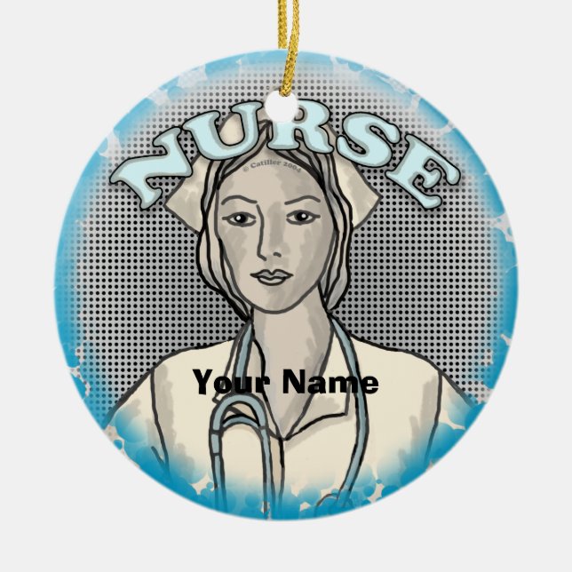 Retro nurse  ceramic tree decoration (Front)