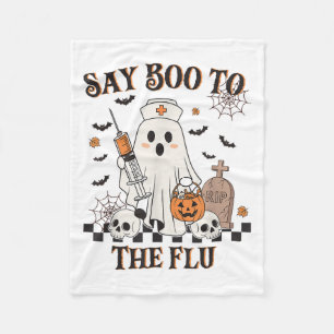 Retro Nurse Ghost Halloween Vaccine Say Boo To The Fleece Blanket