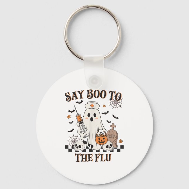 Retro Nurse Ghost Halloween Vaccine Say Boo To The Key Ring (Front)
