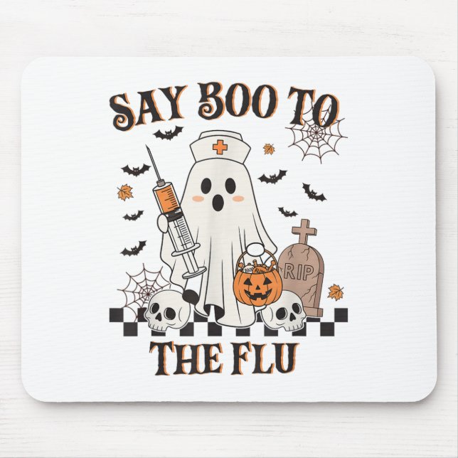 Retro Nurse Ghost Halloween Vaccine Say Boo To The Mouse Mat (Front)
