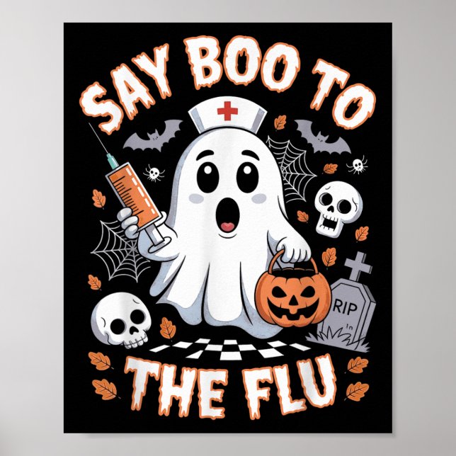Retro Nurse Ghost Halloween Vaccine Say Boo To The Poster (Front)