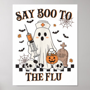 Retro Nurse Ghost Halloween Vaccine Say Boo To The Poster
