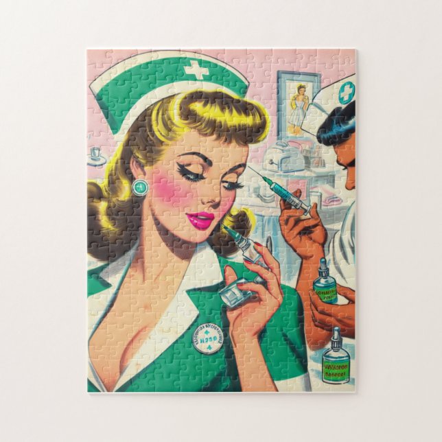 Retro Nurse Girl Illustration Jigsaw Puzzle (Vertical)
