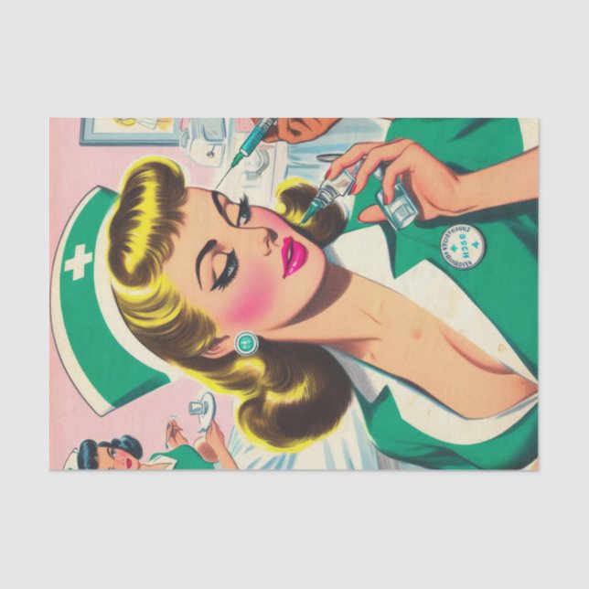 Retro Nurse Girl Illustration Tissue Paper (Front)
