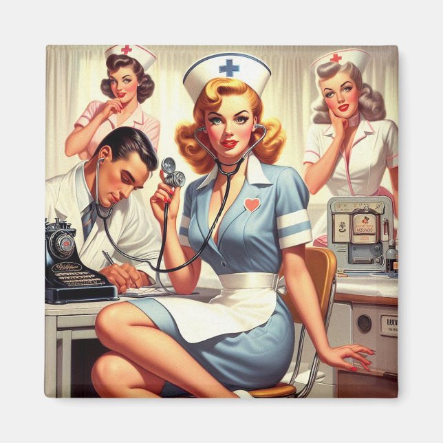 Retro Nurse Illustration Magnet (Front)