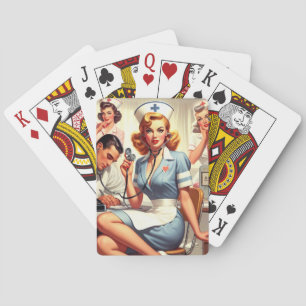 Retro Nurse Illustration Playing Cards