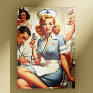 Retro Nurse Illustration Postcard