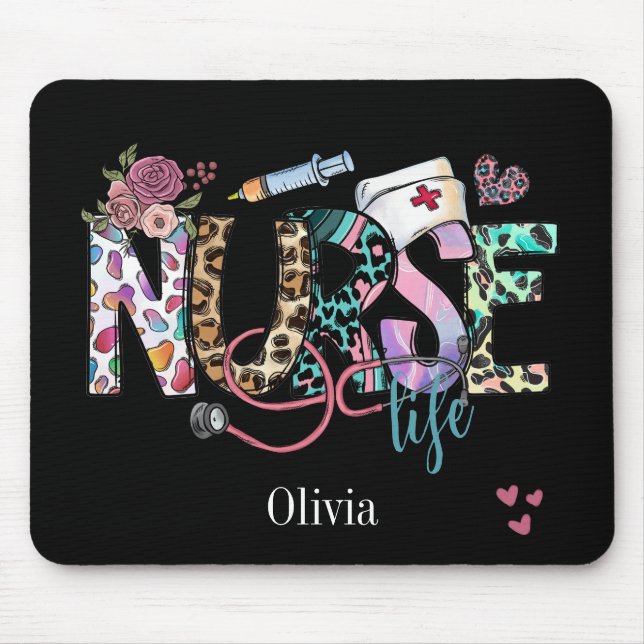 Retro Nurse Life Cute Typography  Mouse Mat (Front)