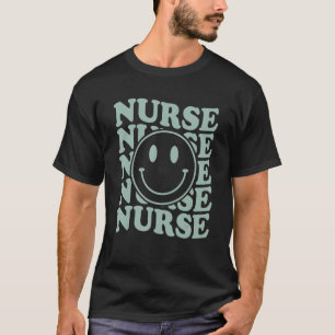 Retro Nurse  Nurse Happy Face Preppy Aesthetic Tre T-Shirt