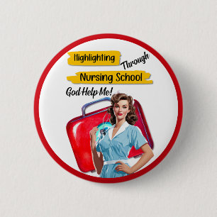 Retro Nurse Pinup_ Nursing Notes 6 Cm Round Badge