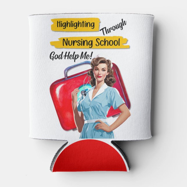 Retro Nurse Pinup_ Nursing Notes Can Cooler (Front)