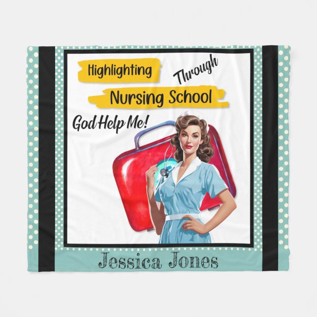 Retro Nurse Pinup_ Nursing Notes Fleece Blanket (Front (Horizontal))