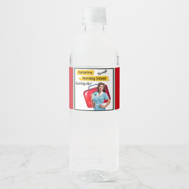 Retro Nurse Pinup_ Nursing Notes Water Bottle Label (Front)