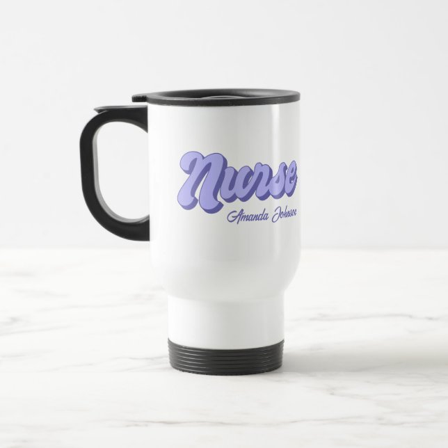Retro Nurse Travel Mug Personalised Purple (Left)