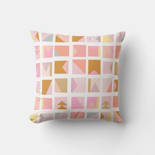 Retro Nursery Decor Geometric Pink Pastel Cute Cushion (Front)