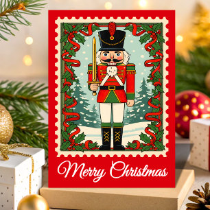 Retro Nutcracker Christmas Postage Stamp Holiday Card
