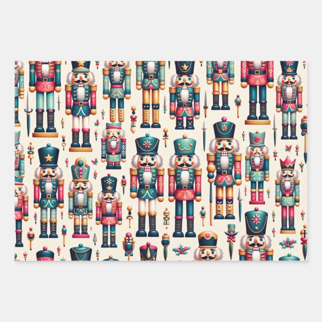 Retro Nutcracker Christmas Wrapping Paper (Front)