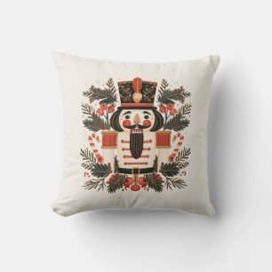 Retro Nutcracker with Candy Canes and Greenery Cushion