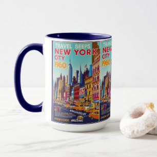 Retro NYC Travel Art   Vibrant Skyline Design Mug