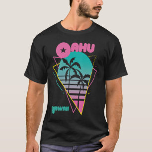 Retro Oahu Hawaii Palm trees Ocean Surfing T-Shirt