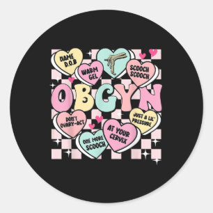 Retro Obgyn Candy Heart Valentines Labour &amp; De Classic Round Sticker