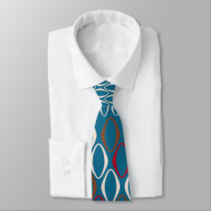 Retro Oblong Rings White, Red, Brown on Teal Tie
