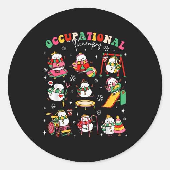 Retro Occupational Therapy Christmas Snowman Ot Ot Classic Round Sticker (Front)