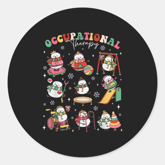 Retro Occupational Therapy Christmas Snowman Ot Ot Classic Round Sticker (Front)