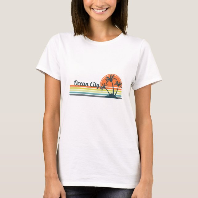 Retro Ocean City Sunset T-Shirt (Front)