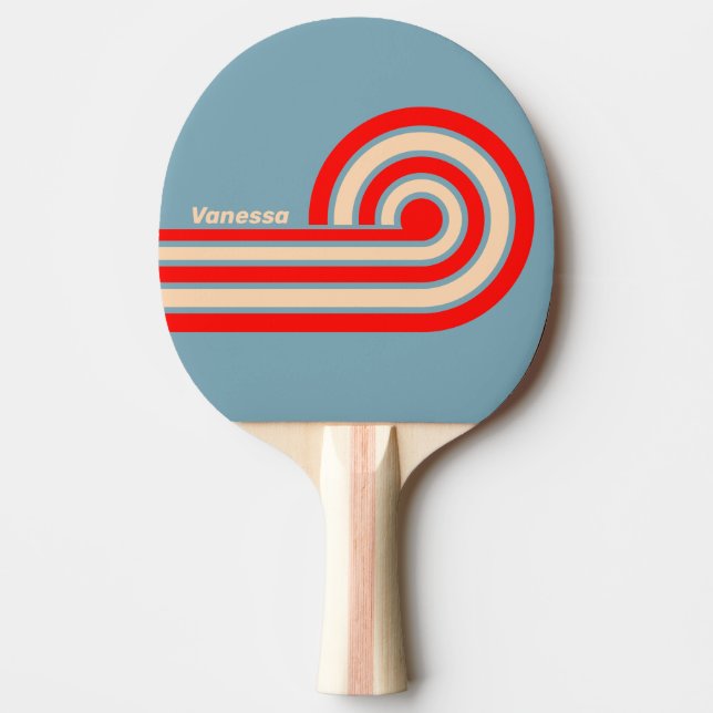 Retro Ocean Horizon Curl Stripes with Name Ping Pong Paddle (Front)