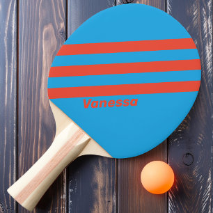 Retro Ocean Light Three Stripes with Name Ping Pong Paddle