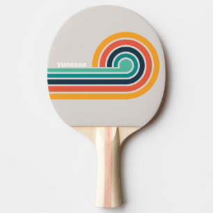 Retro Ocean Rainbow Curl Stripes with Name Ping Pong Paddle