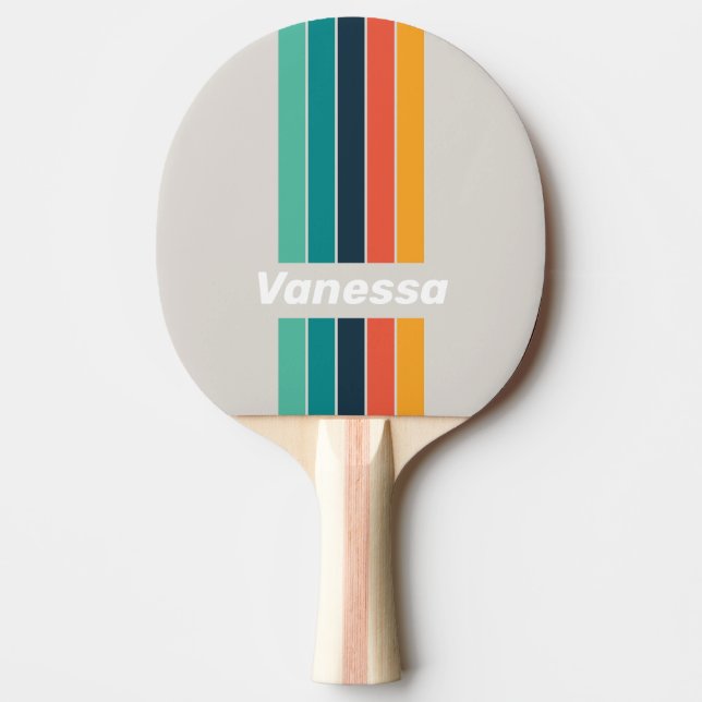 Retro Ocean Rainbow Pin Striped with Name Ping Pong Paddle (Front)