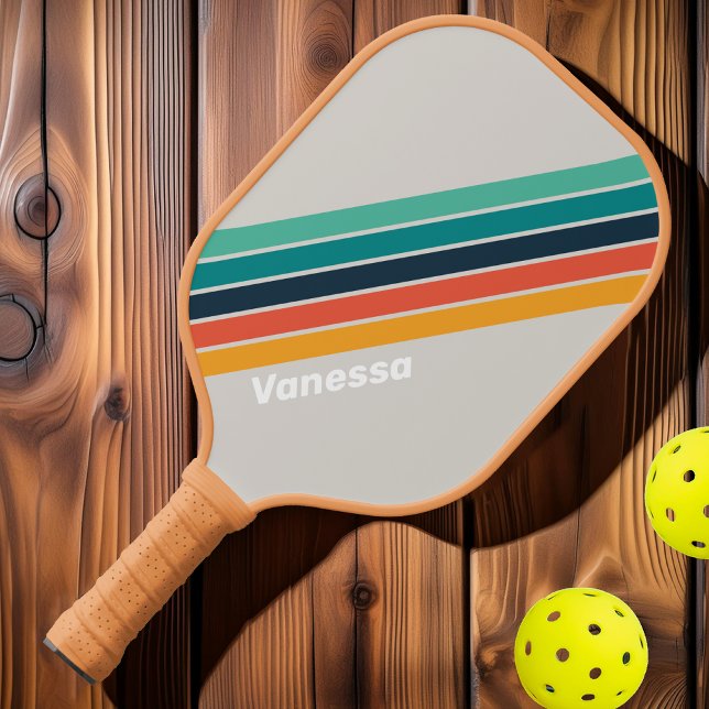 Retro Ocean Rainbow Striped with Name Pickleball Paddle (Creator Uploaded)
