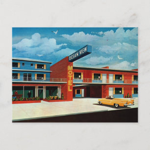 Retro Ocean View Motel Vintage Postcard