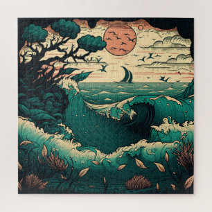 Retro Ocean Waves Jigsaw Puzzle