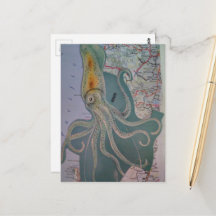 Retro Octopus and Map Collage