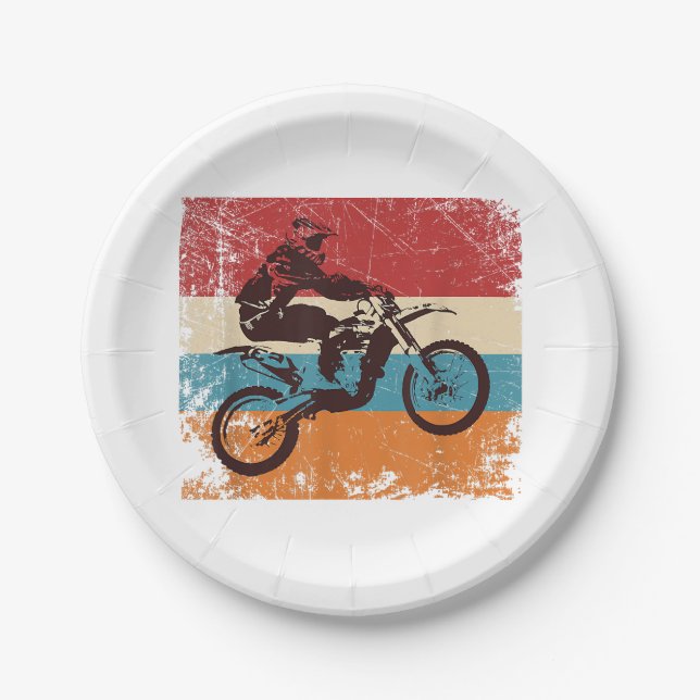 Retro Off Road Motorcycle Motocross Enduro Paper Plate (Front)
