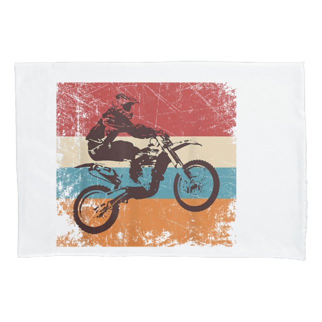 Retro Off Road Motorcycle Motocross Enduro Pillowcase (Front)