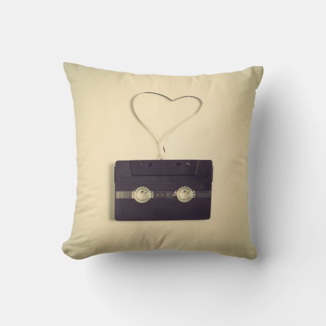 Retro off white cassette pattern love to customise cushion (Front)