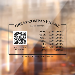 Retro Office Opening Time, Business QR Code Window Cling