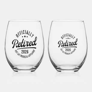 Retro Officially Retired 2026 Funny Retirement Stemless Wine Glass