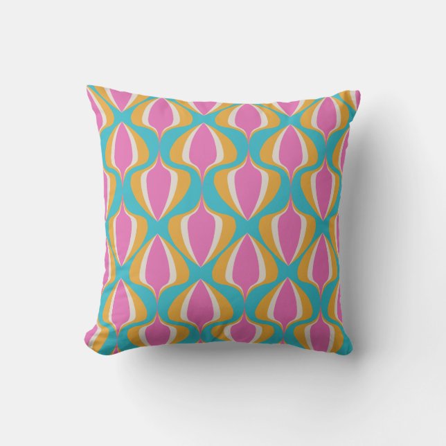 Retro Ogee  Blue Orange Pink Cushion (Front)