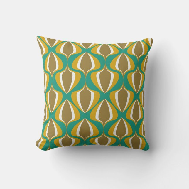 Retro Ogee Green Mustard Brown Cushion (Front)