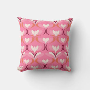 Retro ogee pink orange hearts cushion
