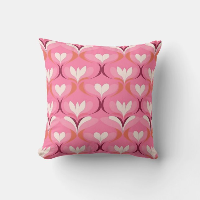 Retro ogee pink orange hearts cushion (Front)